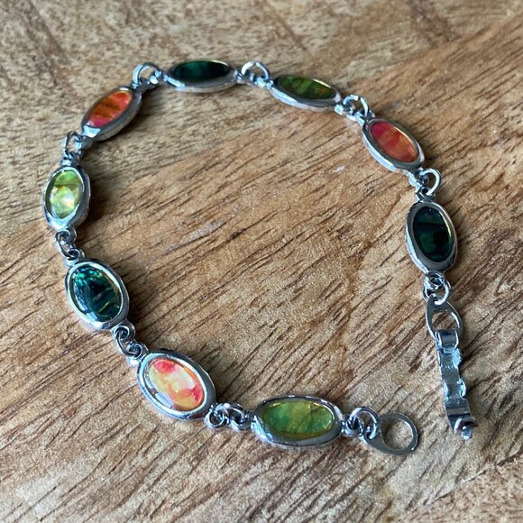 Oval Abalone Shell Silvertone Bracelet - Picture 4 of 10